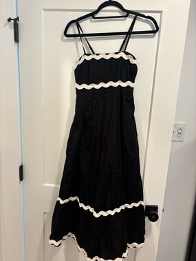 Black Maxi Dress with White Trim - Sleeveless Spaghetti Strap